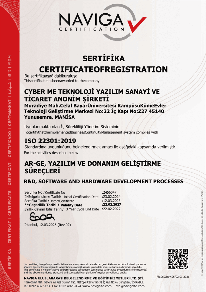 ISO 22301 Business Continuity Management certificate
